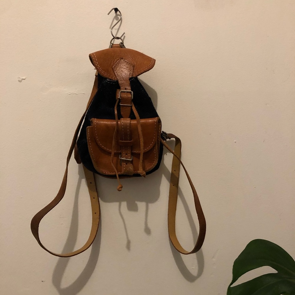 Leather Suede Color Block Mini Backpack